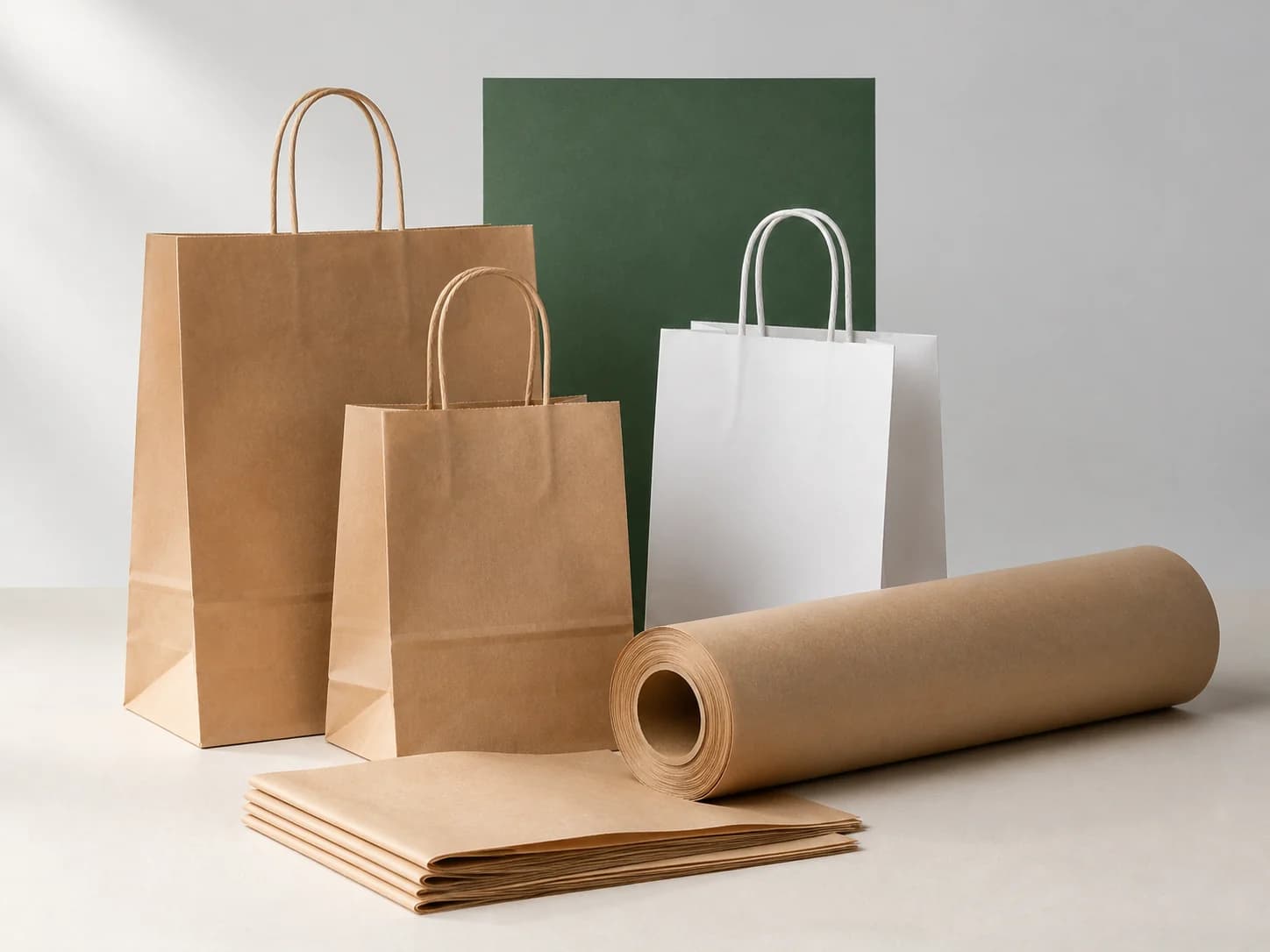 Unbranded kraft and white paper bags with paper wraps