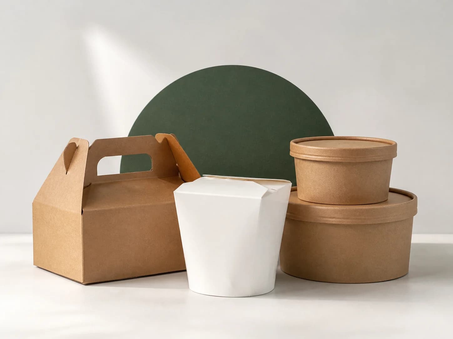 Unbranded kraft and white takeaway boxes and food containers